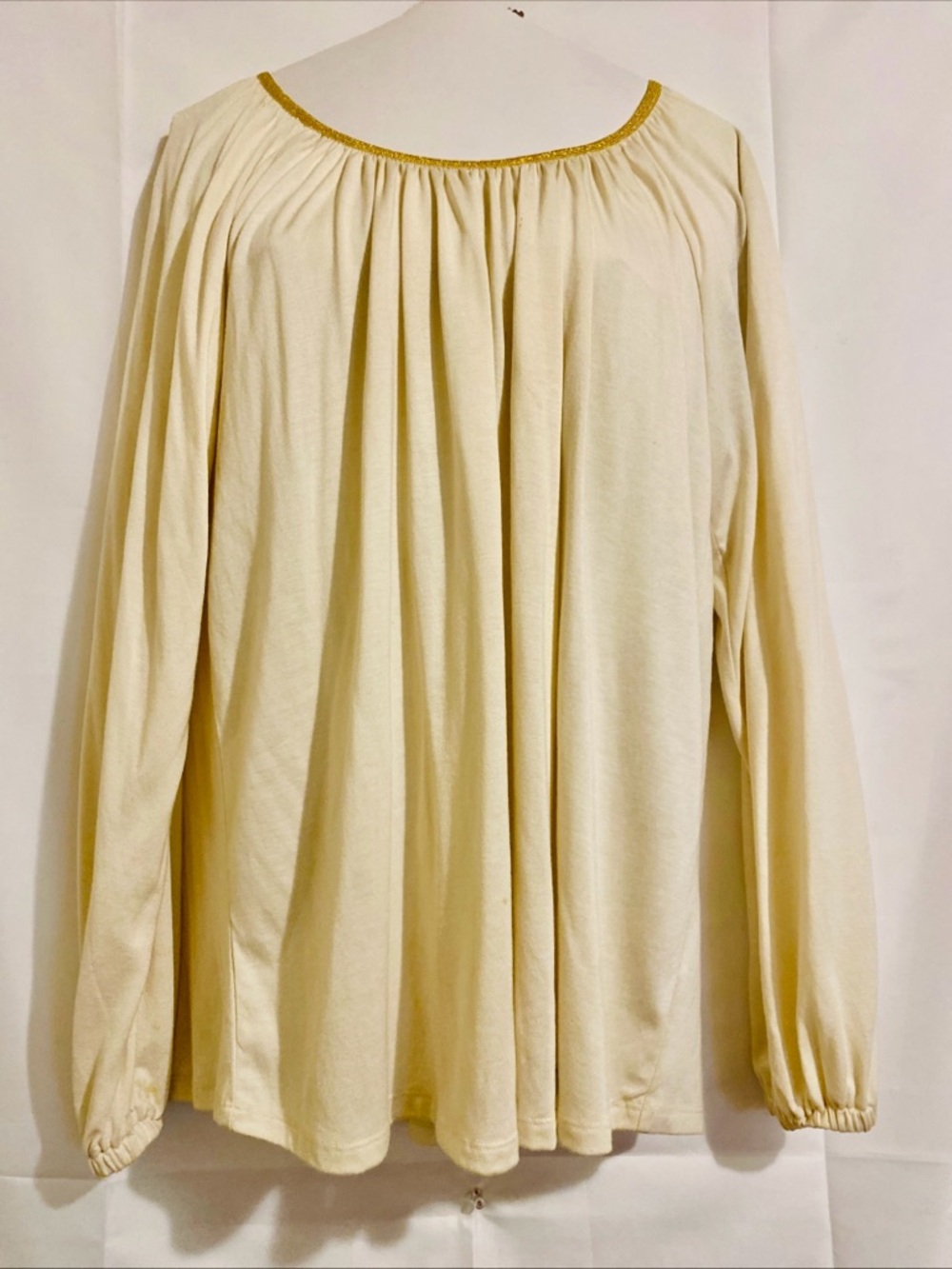 Michael Kors Cream Gathered Long-Sleeve Peasant Top with Gold Trim 
Size L